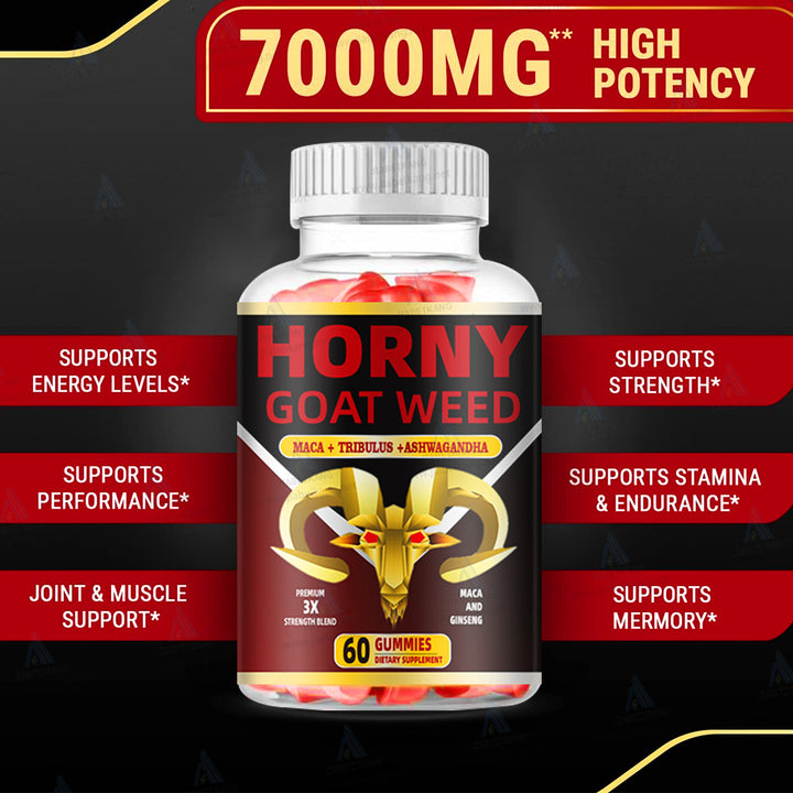 Horny Goat Weed Gummies with Vitamin B12 - Energy, Endurance & Performance Support for Men and Women - Enhanced with B12 Vitamins for Mood & Male Health Support - 60 Raspberry Vegan Gummies - Capsule Gummy Manufacturer