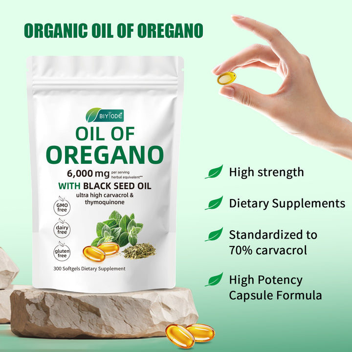 Oil of Oregano Softgels 6000mg Per Serving, 300 Count | 2 in 1 Formulated with Black Seed Oil 200mg, 4X Strength Carvacrol & Thymoquinone | Plant Based, Non-GMO & Immune Support - Capsule Gummy Manufacturer