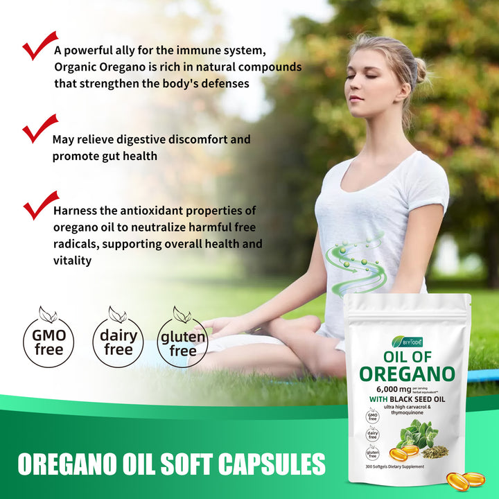 Oil of Oregano Softgels 6000mg Per Serving, 300 Count | 2 in 1 Formulated with Black Seed Oil 200mg, 4X Strength Carvacrol & Thymoquinone | Plant Based, Non-GMO & Immune Support - Capsule Gummy Manufacturer