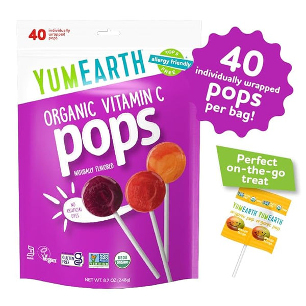 Organic Vitamin C Pops Variety Pack, 40 Fruit Flavored Favorites Lollipops, Allergy Friendly, Gluten Free, Non-GMO, Vegan, No Artificial Flavors or Dyes - Capsule Gummy Manufacturer