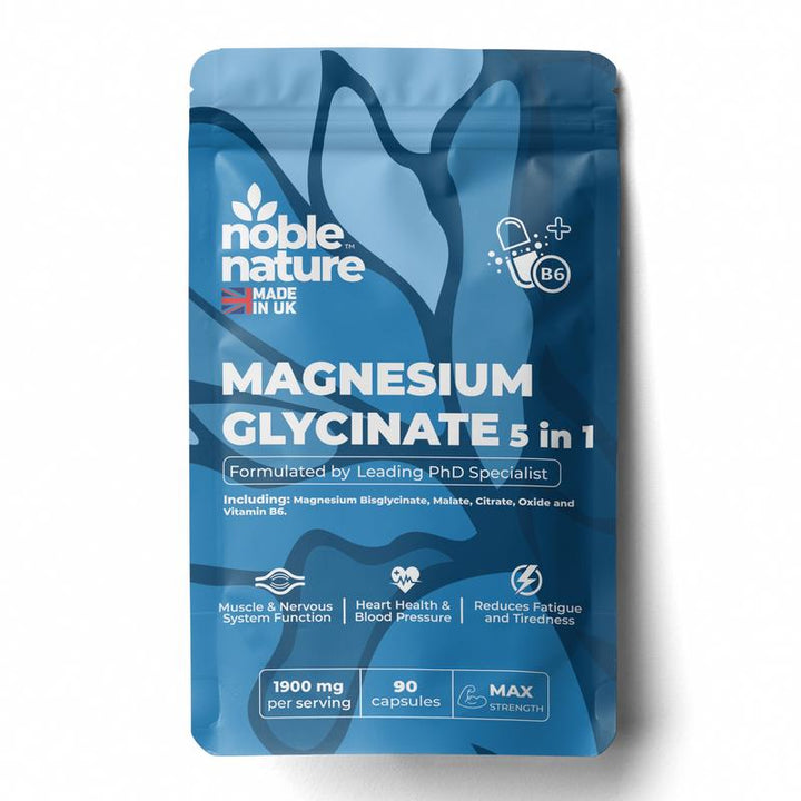 5 in 1 Magnesium Glycinate Formulated by PhD Expert 5 in 1 High Strength Capsules - 1900mg per serving - Supports Muscle Function, Tiredness, Sleep, Energy, Bones & Nervous System - Vitamin B6 - Healthcare supplement - Optimum Dietary - Capsule Gummy Manufacturer