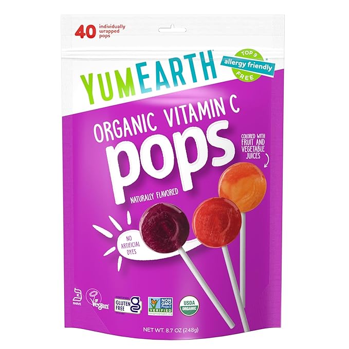 Organic Vitamin C Pops Variety Pack, 40 Fruit Flavored Favorites Lollipops, Allergy Friendly, Gluten Free, Non-GMO, Vegan, No Artificial Flavors or Dyes - Capsule Gummy Manufacturer