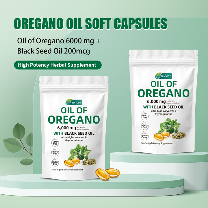 Oil of Oregano Softgels 6000mg Per Serving, 300 Count | 2 in 1 Formulated with Black Seed Oil 200mg, 4X Strength Carvacrol & Thymoquinone | Plant Based, Non-GMO & Immune Support - Capsule Gummy Manufacturer