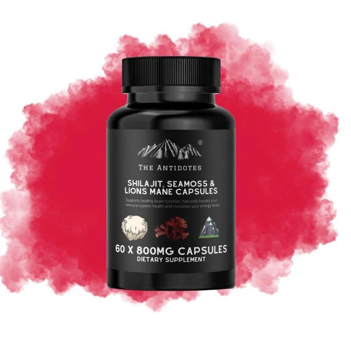 Shilajit, 9000mg Sea Moss 30:1 & 9000mg Lions Mane 30:1 - Adaptogen Blend | 60 capsules Healthcare Dietary Fitness Supplement - Vegan - Organic - Capsule Gummy Manufacturer